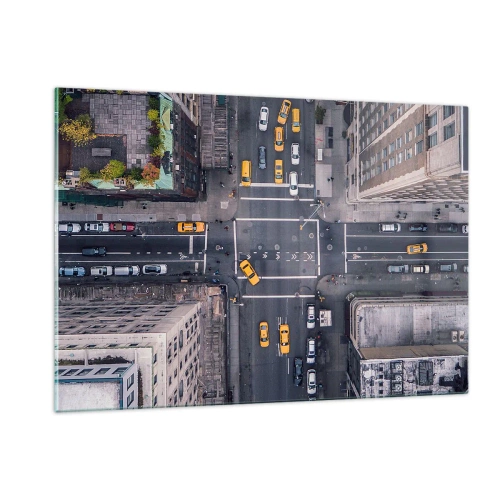 Impression sur verre - Image sur verre - Vue aérienne d'une intersection très fréquentée de la ville - 120x80cm - Un choix simple - Décoration murale moderne pour le salon et la chambre ARTTOR