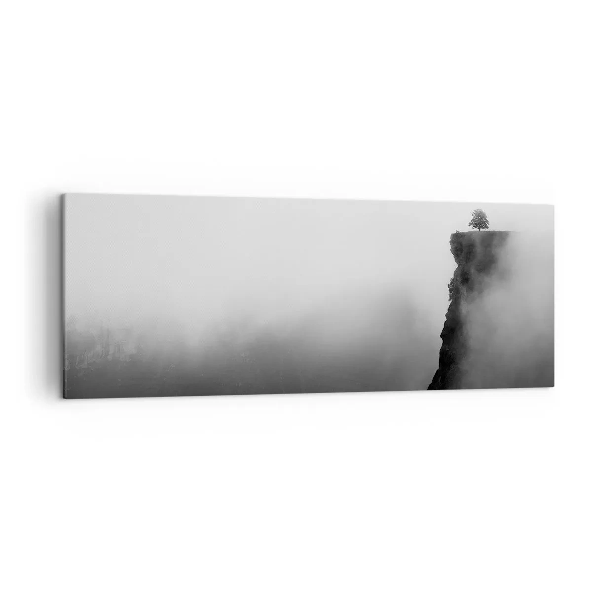 Impression sur toile - Image sur toile - Un arbre solitaire au bord d'une falaise entouré de brouillard - 140x50cm - Au bord du monde - Décoration murale moderne pour le salon et la chambre ARTTOR
