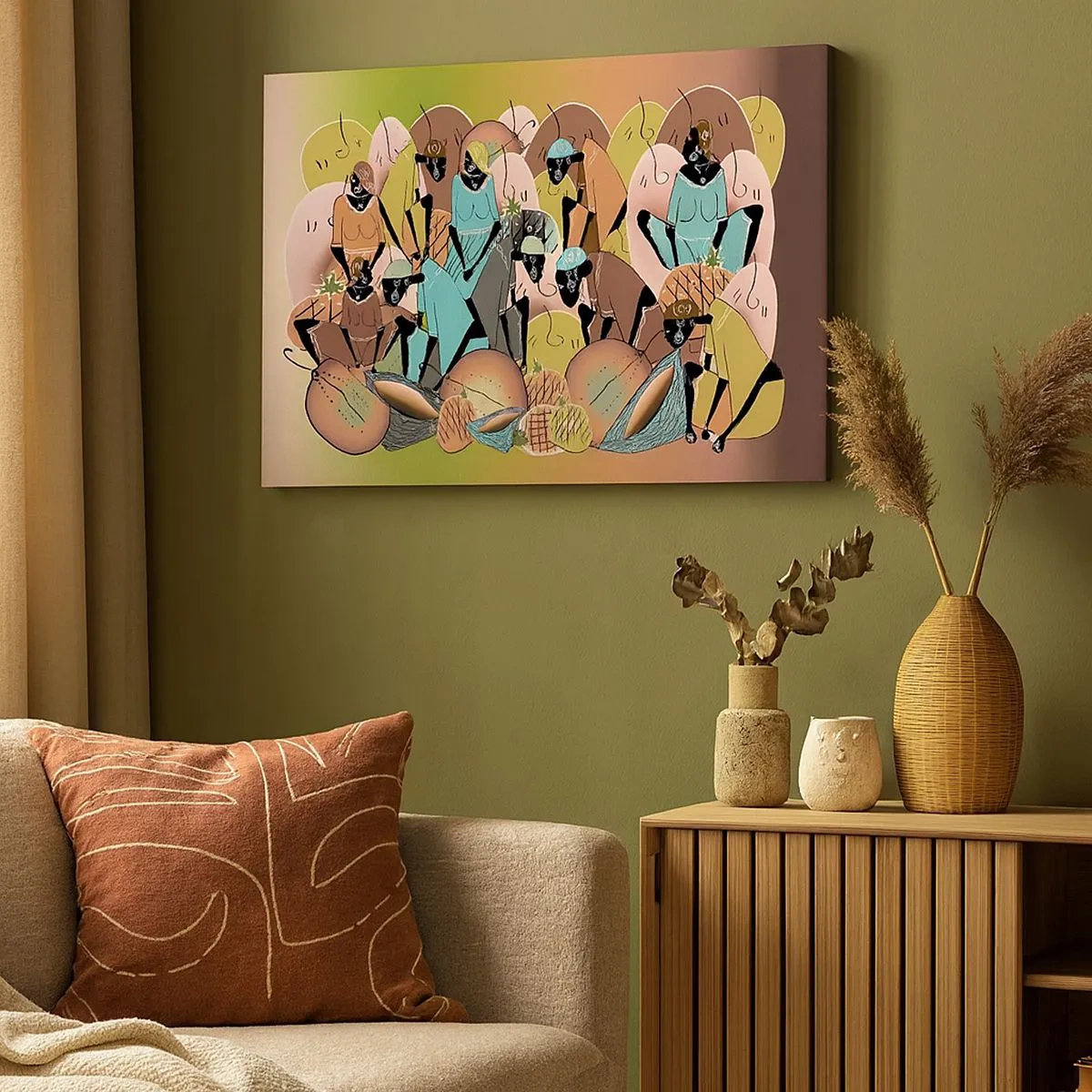 Impression sur toile - Image sur toile - Une composition abstraite colorée inspirée de la culture africaine - 70x50cm - De grandes fêtes arrivent - Décoration murale moderne pour le salon et la chambre ARTTOR