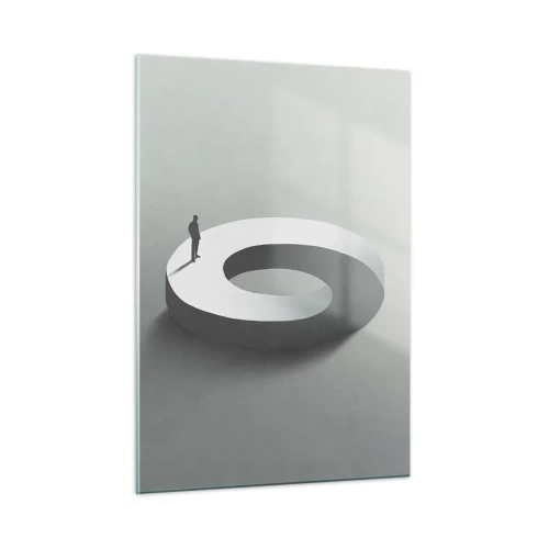 Impression sur verre - Image sur verre - Une silhouette minimaliste d'un homme sur une bague blanche - 50x70cm - Et sois intelligent ici - Décoration murale moderne pour le salon et la chambre ARTTOR