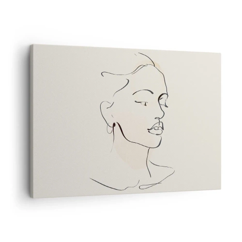 Impression sur toile - Image sur toile - Un croquis délicat du visage d'une femme sur un fond clair - 70x50cm - Une ligne certaine - Décoration murale moderne pour le salon et la chambre ARTTOR