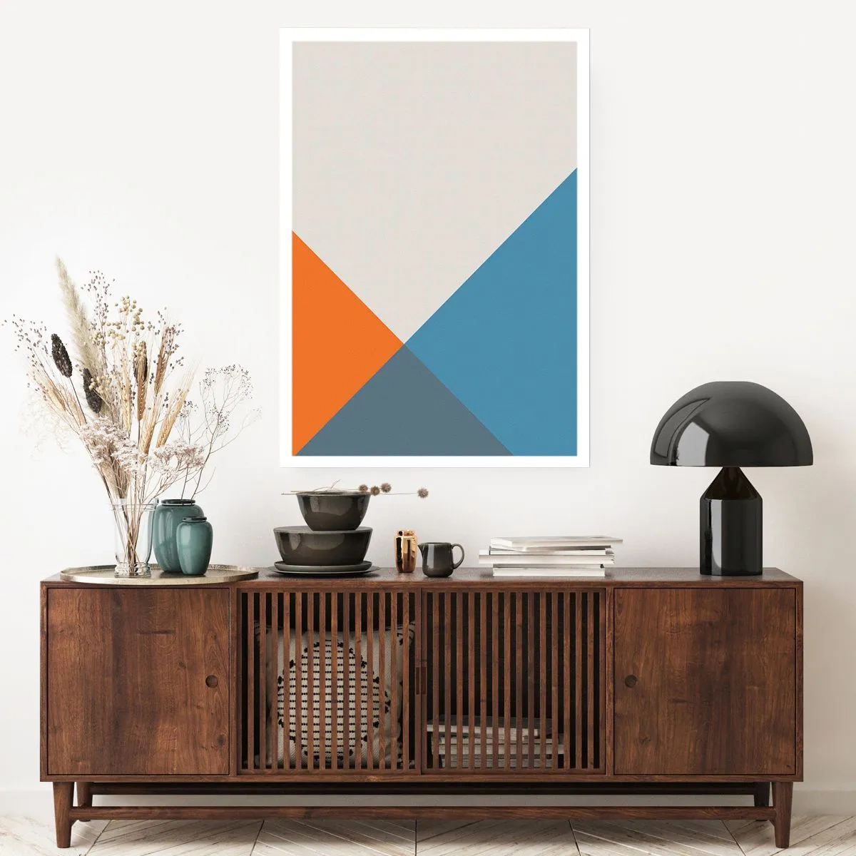 Affiche - Poster - Composition géométrique dans les tons orange et bleu - 50x70cm - Sous cette angle.... - Décoration murale moderne pour le salon et la chambre ARTTOR