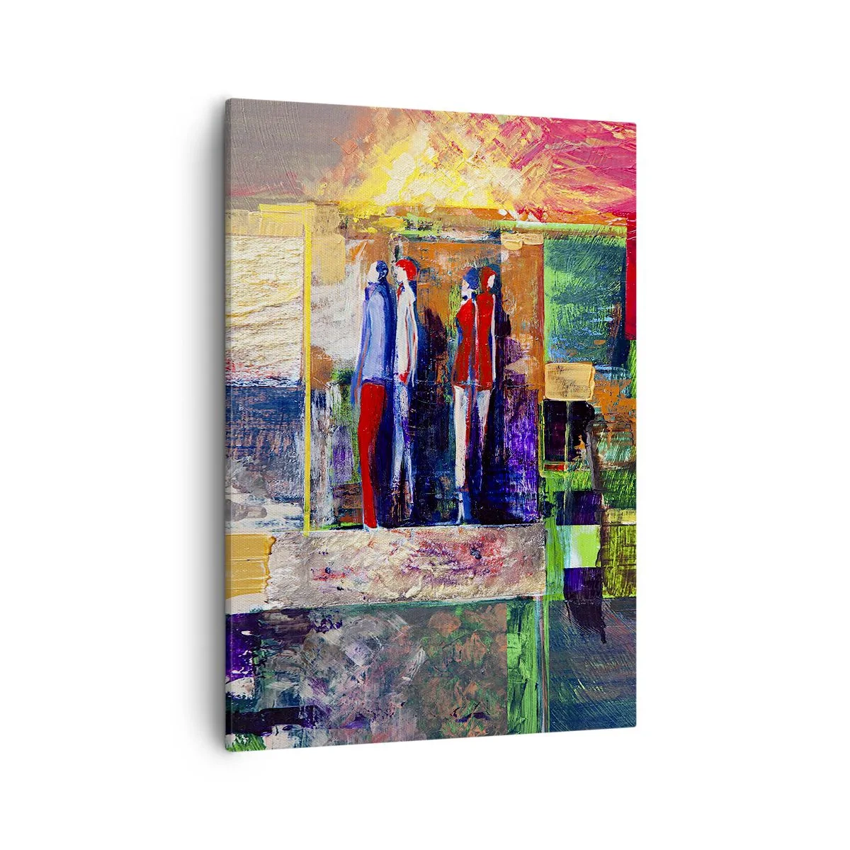 Impression sur toile - Image sur toile - Composition abstraite avec des figures et des motifs géométriques - 50x70cm - Relations et émotions - Décoration murale moderne pour le salon et la chambre ARTTOR