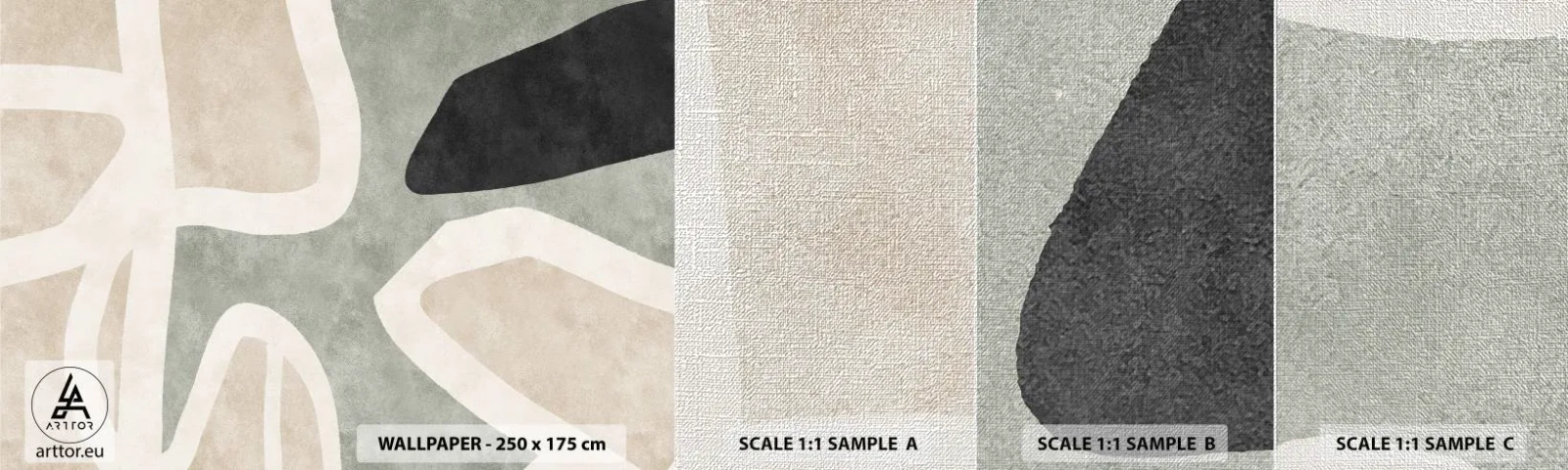 Échantillon de Papier Peint Premium Canvas - Composition pour motif noir - Abstraction, Minimalisme, Art moderne - 100x30 cm