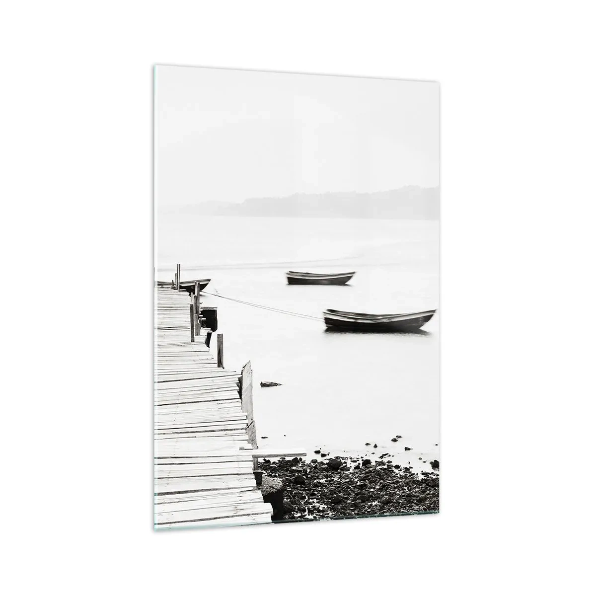 Impression sur verre - Image sur verre - Jetée en bois et bateaux sur une eau calme - 70x100cm - Calme et propre au bord de l'eau - Décoration murale moderne pour le salon et la chambre ARTTOR