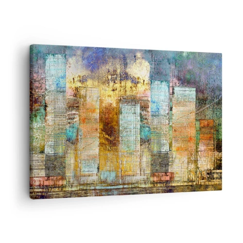Impression sur toile - Image sur toile - Gratte-ciel abstraits de style industriel - 70x50cm - Une métropole ensoleillée - Décoration murale moderne pour le salon et la chambre ARTTOR