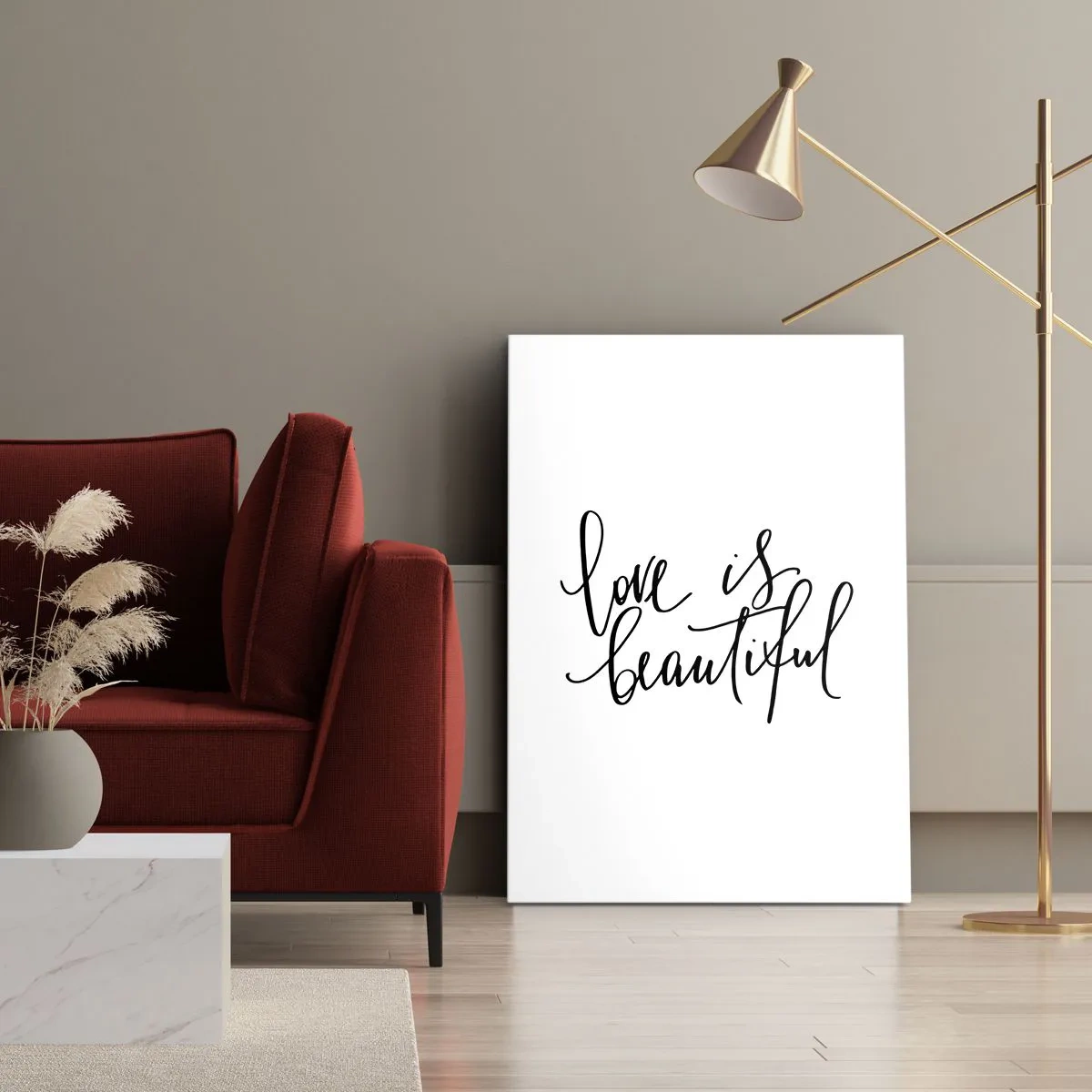 Impression sur toile - Image sur toile - Inscription noire « l'amour est beau » sur fond blanc - 50x70cm - Lire et répéter - Décoration murale moderne pour le salon et la chambre ARTTOR