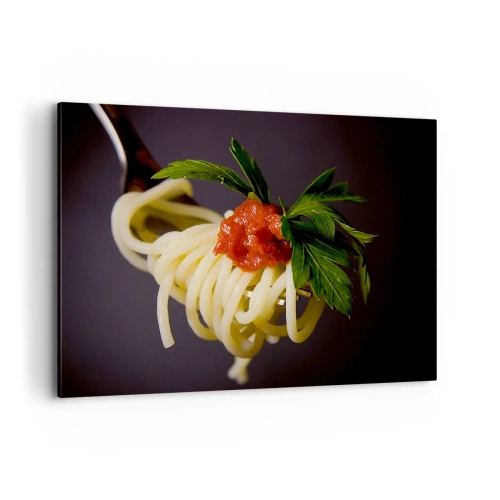 Impression sur toile - Image sur toile - Spaghettis à la fourchette avec sauce tomate et persil - 100x70cm - Une bouchée savoureuse - Décoration murale moderne pour le salon et la chambre ARTTOR