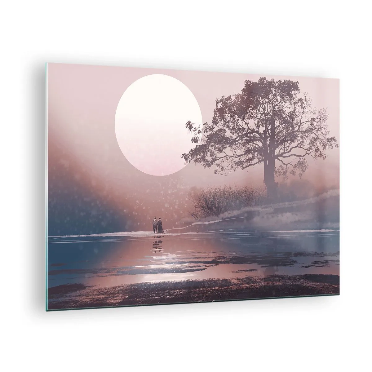 Impression sur verre - Image sur verre - Un paysage magique avec un arbre, une lune et des personnages - 70x50cm - Merveilles de la nuit - Décoration murale moderne pour le salon et la chambre ARTTOR