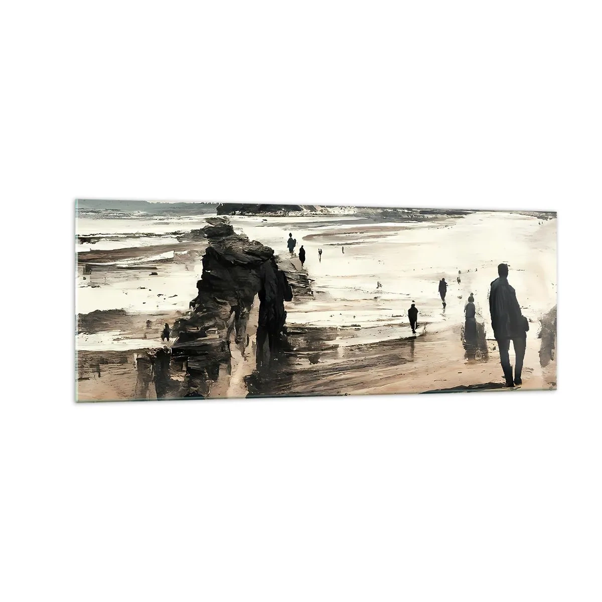 Impression sur verre - Image sur verre - Promeneurs sur la plage dans un paysage paisible - 140x50cm - Invoqué - Décoration murale moderne pour le salon et la chambre ARTTOR