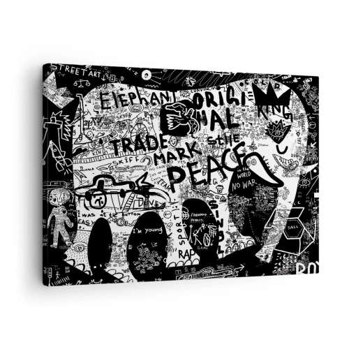 Impression sur toile - Image sur toile - Graphiques en noir et blanc avec des motifs graffitis - 70x50cm - La richesse des rues - Décoration murale moderne pour le salon et la chambre ARTTOR