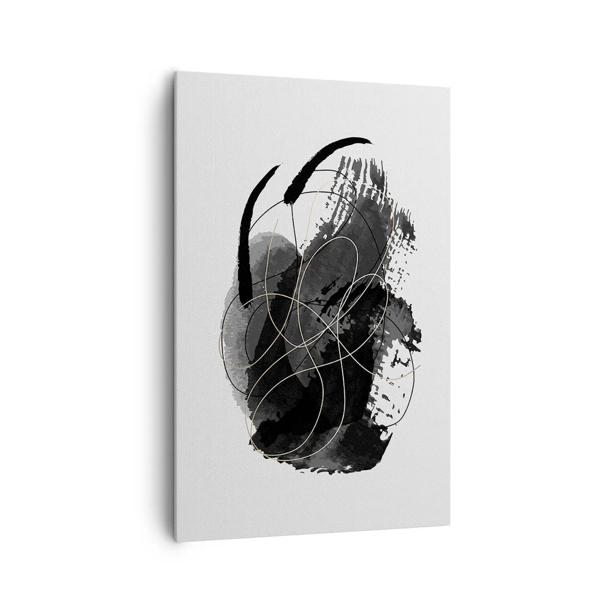 Impression sur toile - Image sur toile - Abstraction en noir et or sur fond blanc - 80x120cm - Fait de noir - Décoration murale moderne pour le salon et la chambre ARTTOR