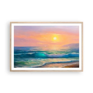 Affiche dans un chêne clair - Poster - Le chant turquoise des vagues - 91x61 cm