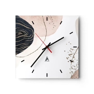 Horloge murale - Pendule murale - Formes abstraites dans des tons beige et bleu marine avec des détails dorés - 30x30cm - Tout coule - Décoration murale moderne pour le salon et la chambre ARTTOR