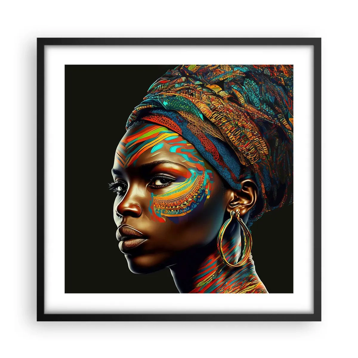 Affiche dans un cadre noir - Poster - reine africaine - 50x50 cm