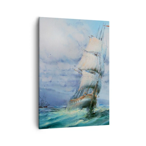 Impression sur toile - Image sur toile - Un navire sur une mer agitée - 50x70cm - Vents favorables - Décoration murale moderne pour le salon et la chambre ARTTOR