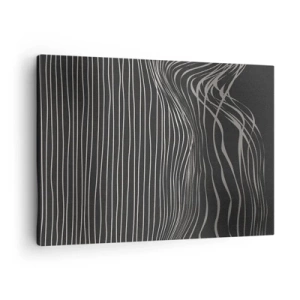Impression sur toile - Image sur toile - Lignes blanches sur fond gris foncé dans un arrangement abstrait - 70x50cm - Rythme et accent - Décoration murale moderne pour le salon et la chambre ARTTOR