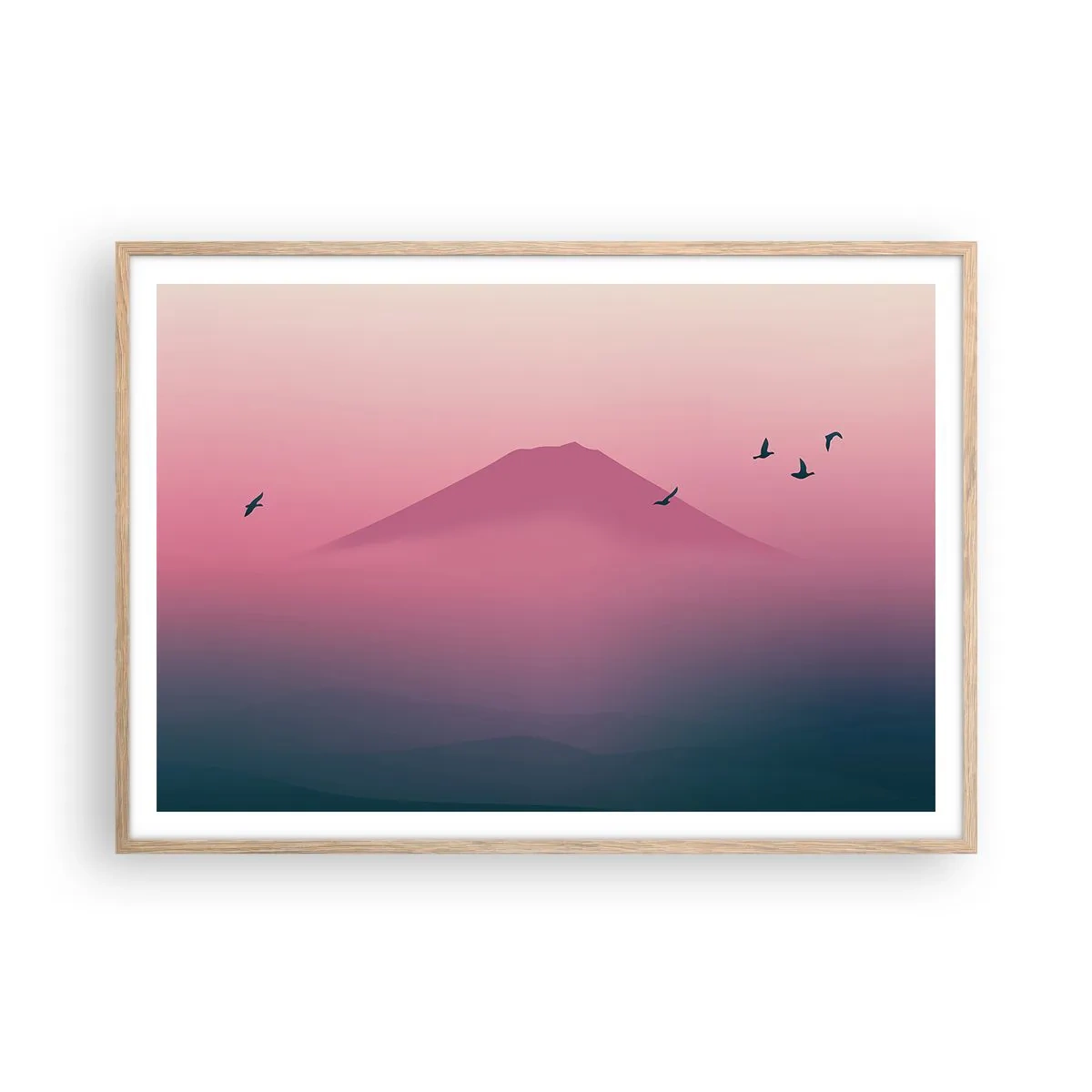 Affiche dans un chêne clair - Poster - Des pèlerins au dessus des nuages - 100x70 cm