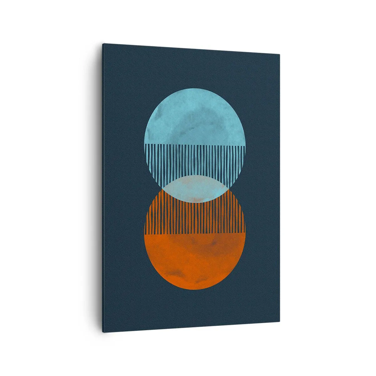 Impression sur toile - Image sur toile - Deux cercles orange et bleus sur fond sombre - 70x100cm - Fantaisie astronomique - Décoration murale moderne pour le salon et la chambre ARTTOR