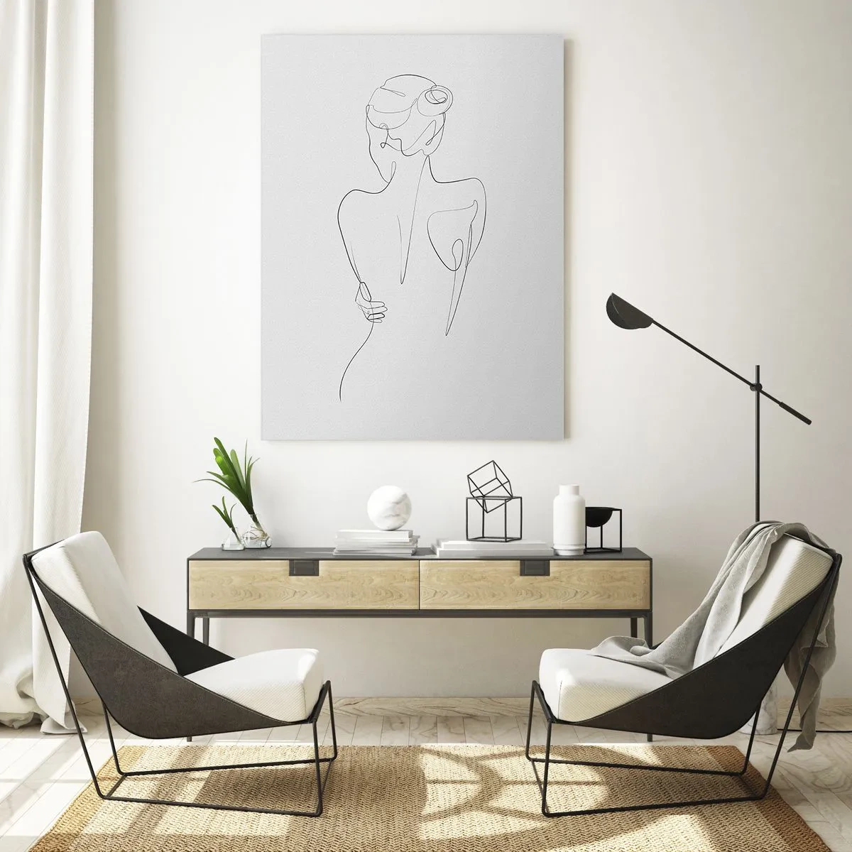 Impression sur verre - Image sur verre - Une ligne de contour montrant une silhouette féminine sur un fond clair - 80x120cm - Musique corporelle - Décoration murale moderne pour le salon et la chambre ARTTOR