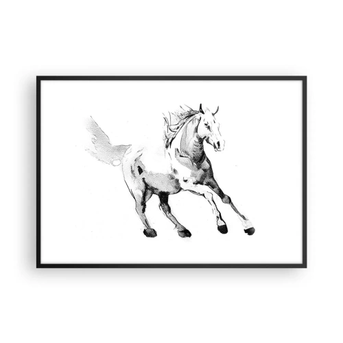 Affiche dans un cadre noir - Poster - Croquis d'un cheval au galop dans des tons de noir et blanc - 100x70cm - Âme indomptée - Décoration murale moderne pour le salon et la chambre ARTTOR