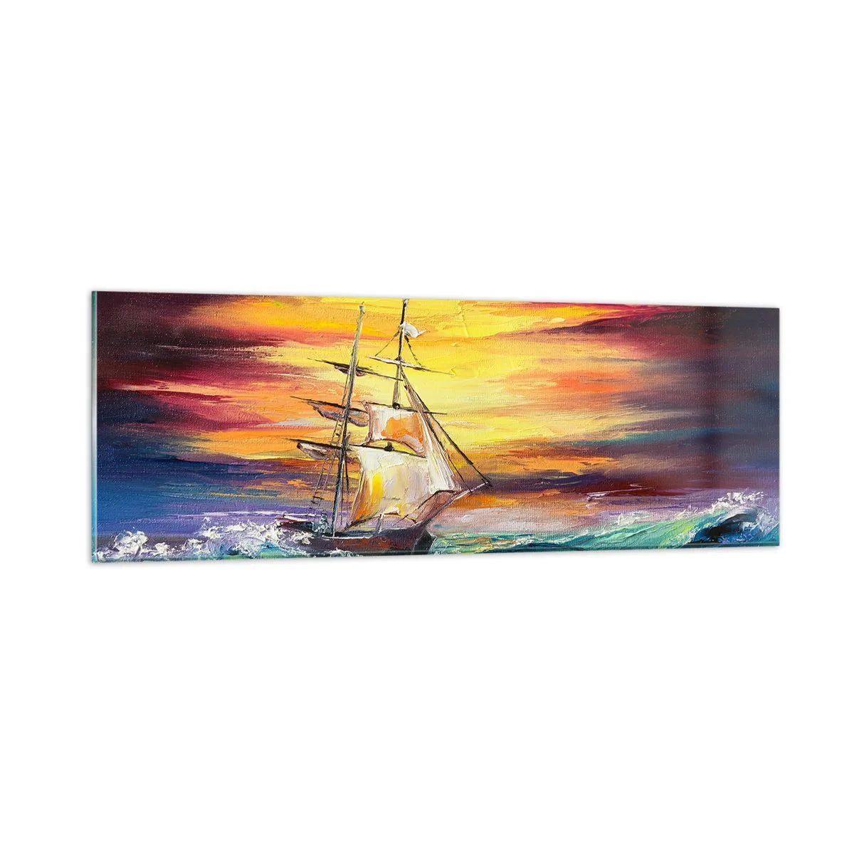 Impression sur verre - Image sur verre - Courageusement sous les vagues - 90x30 cm