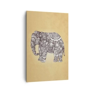 Impression sur toile - Image sur toile - Éléphant dessiné à la main avec un motif orné sur un fond beige - 80x120cm - L'éléphant s'est apprêté - Décoration murale moderne pour le salon et la chambre ARTTOR