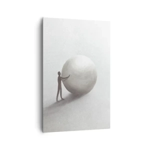Impression sur toile - Image sur toile - Une figure minimaliste avec une balle sur un fond clair et monochrome. - 80x120cm - Jeu de la vie - Décoration murale moderne pour le salon et la chambre ARTTOR