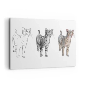 Impression sur toile - Image sur toile - L'évolution d'un dessin de chat, de l'esquisse à la forme colorée - 100x70cm - Leçon de dessin - Décoration murale moderne pour le salon et la chambre ARTTOR