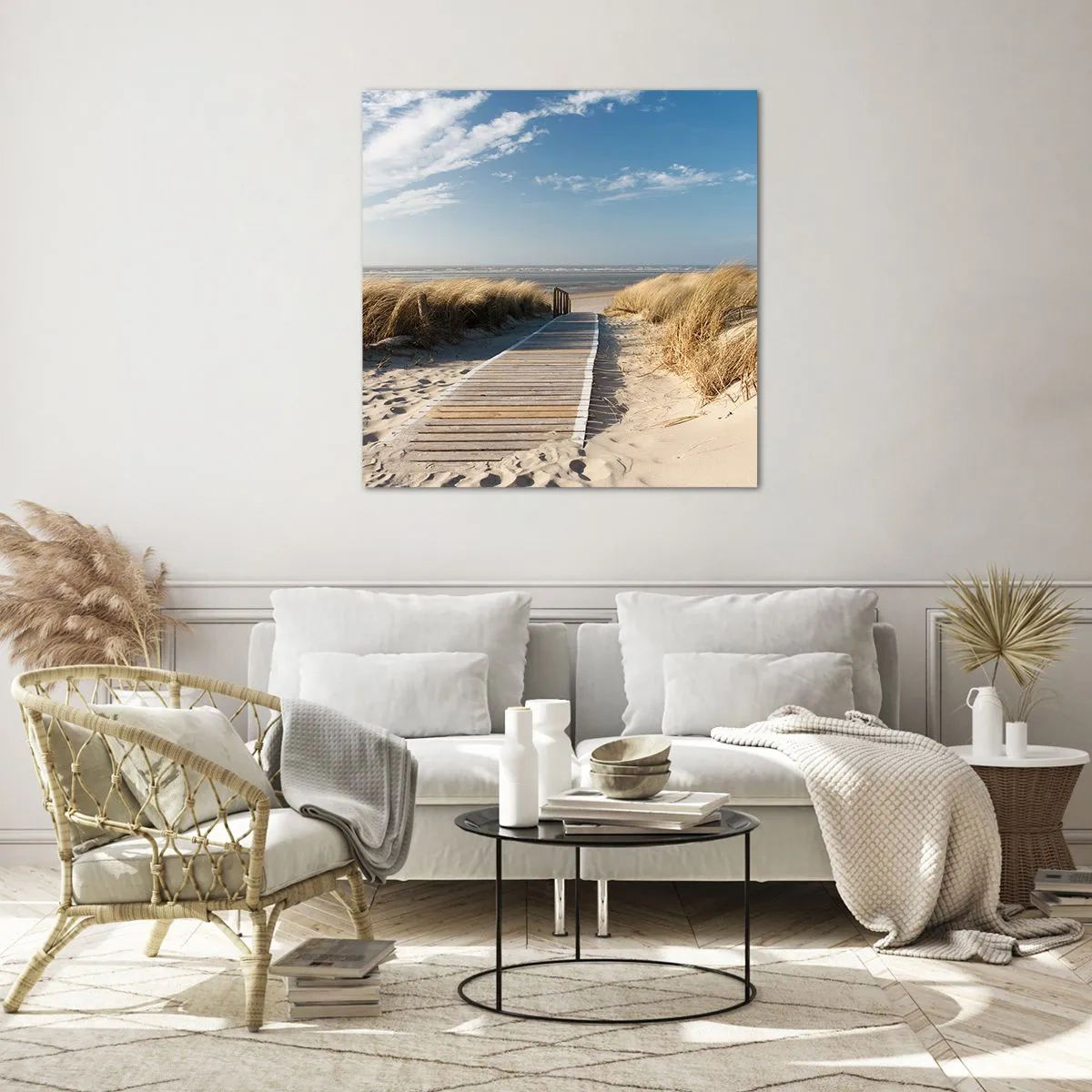 Impression sur verre - Image sur verre - Derrière la dune, dans le bruissement de l'herbe - 70x70 cm