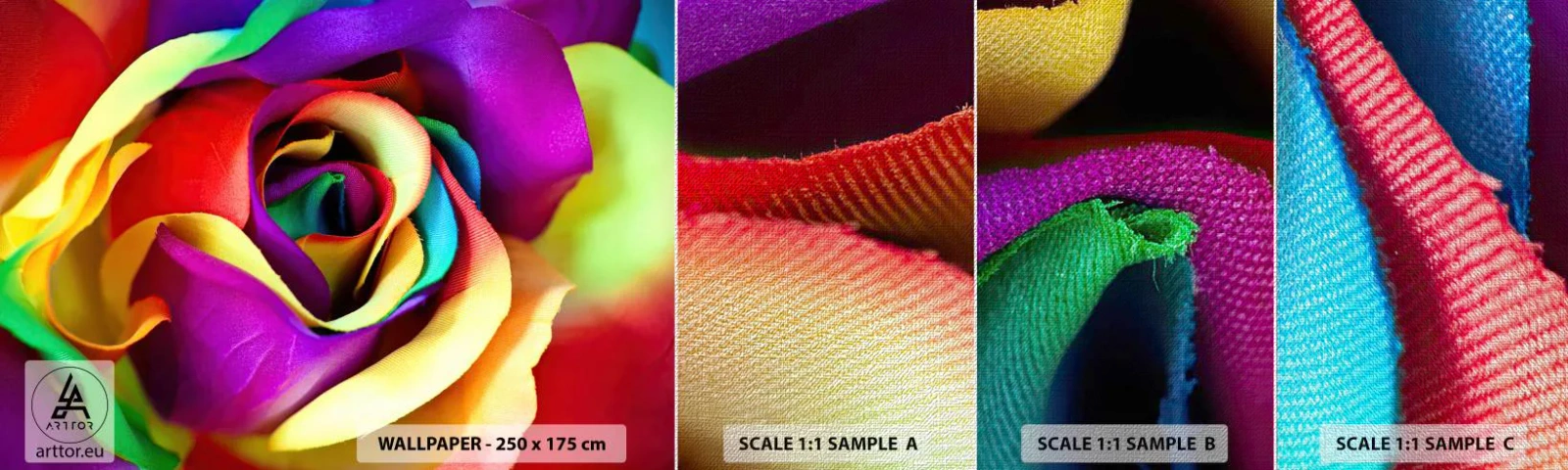 Échantillon de Papier Peint Premium Canvas - Ce n'est pas possible - Abstraction, Fleur, Rose colorée - 100x30 cm