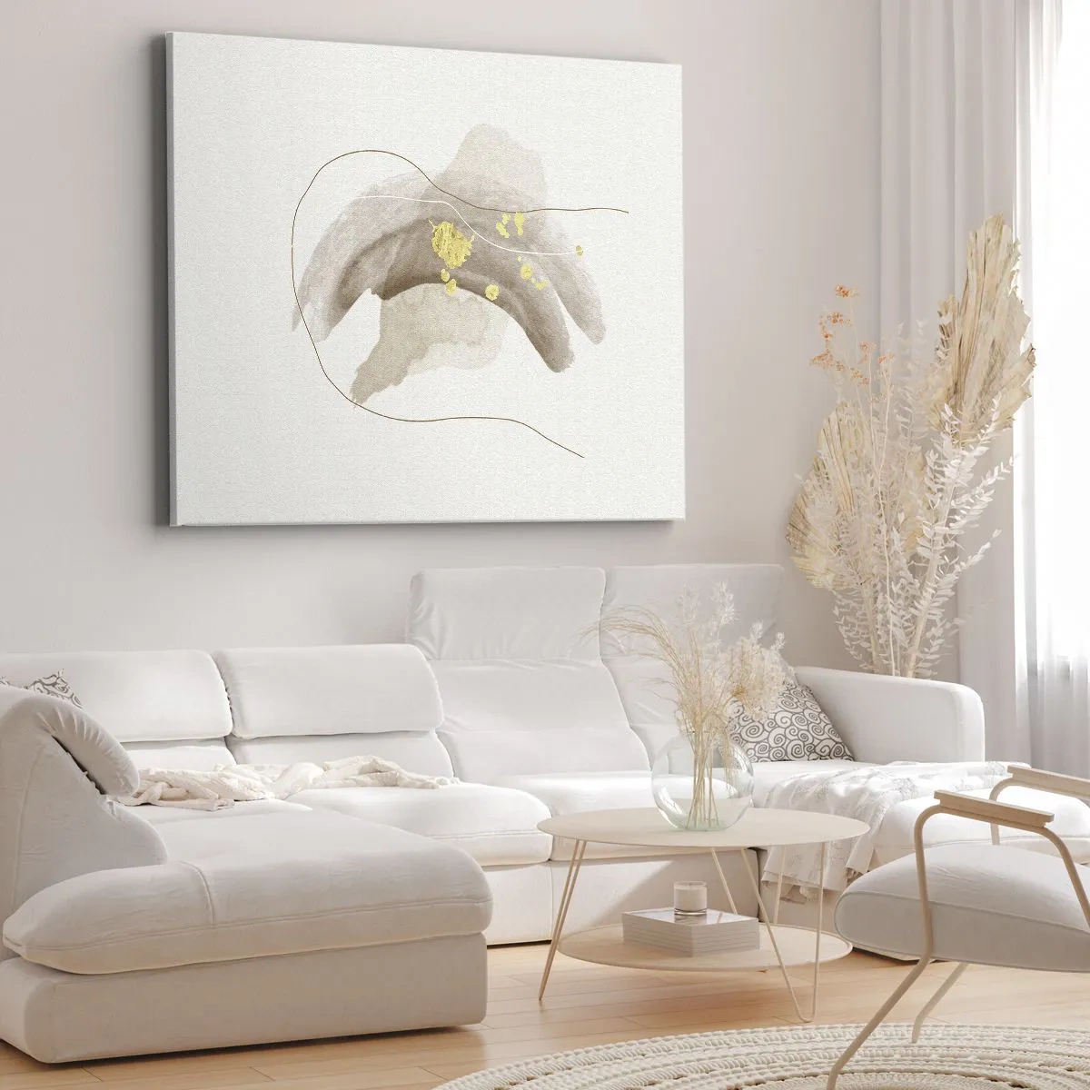 Impression sur toile - Image sur toile - Une composition abstraite dans les tons beige et or. - 120x80cm - rencontré dans l'espace - Décoration murale moderne pour le salon et la chambre ARTTOR