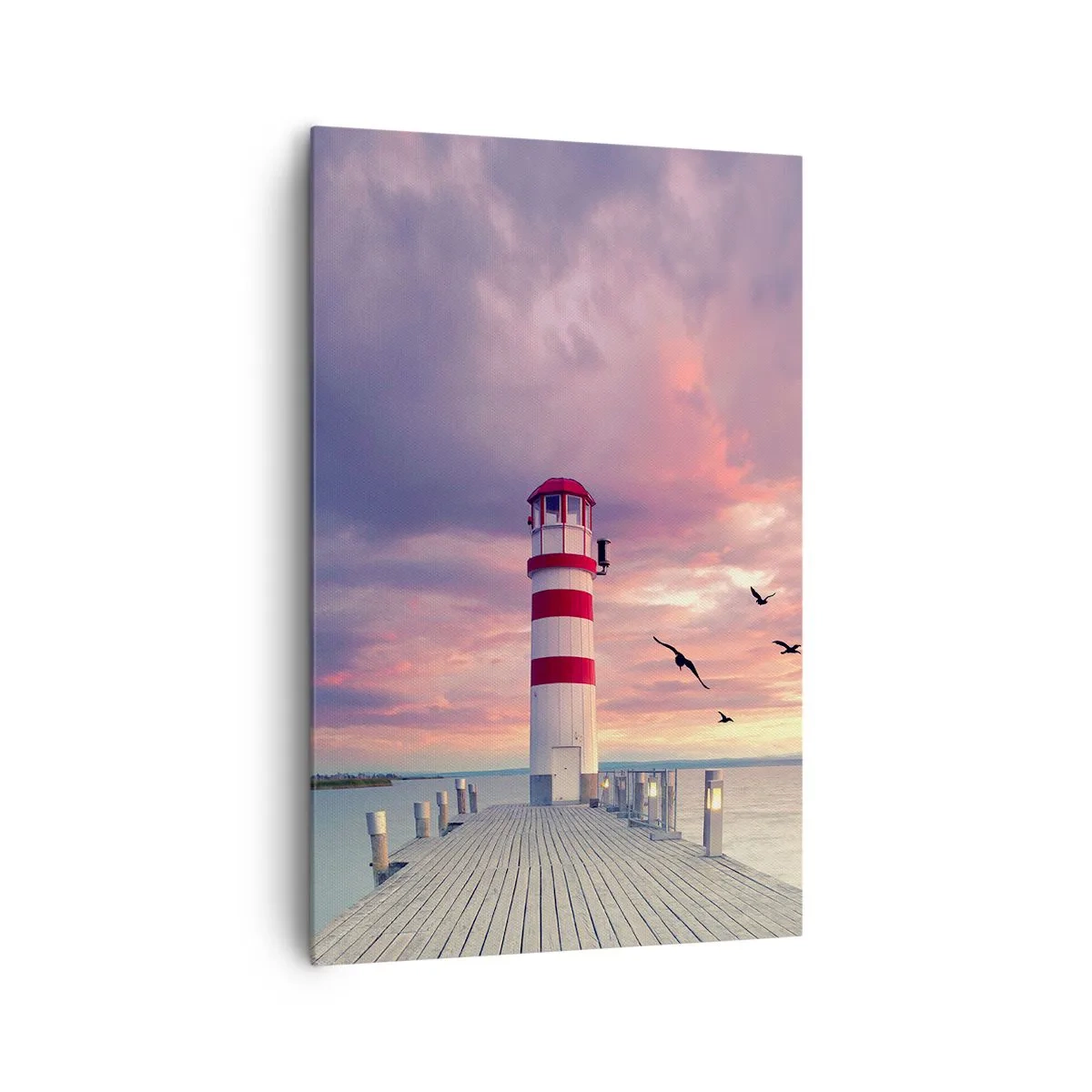 Impression sur toile - Image sur toile - Un phare sur la jetée entouré d'un coucher de soleil pittoresque - 80x120cm - C'est l'heure d'aller au port - Décoration murale moderne pour le salon et la chambre ARTTOR