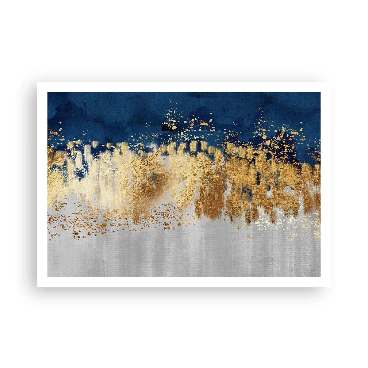 Affiche - Poster - Une composition abstraite dans des tons d'or et de bleu marine. - 100x70cm - Une composition moderne et pétillante - Décoration murale moderne pour le salon et la chambre ARTTOR