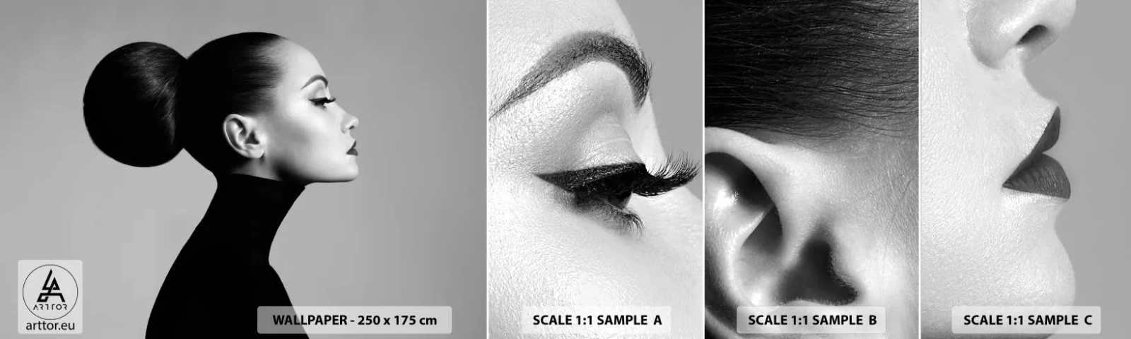 Échantillon de Papier Peint Autocollant Deluxe Sticker - Néfertiti moderne - Femme, Coiffure, Modèle - 100x30 cm