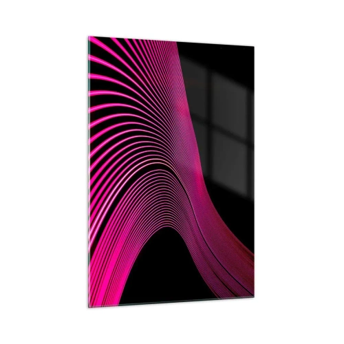 Impression sur verre - Image sur verre - Lignes futuristes dans des tons de rose sur fond noir - 70x100cm - Avenue de lumière - Décoration murale moderne pour le salon et la chambre ARTTOR