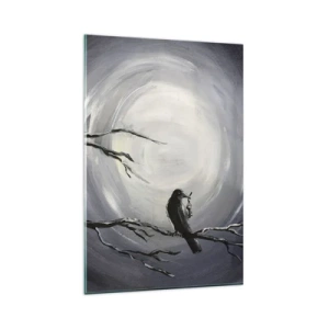 Impression sur verre - Image sur verre - Oiseau noir sur une branche au clair de lune - 80x120cm - La clé du mystère de la nuit - Décoration murale moderne pour le salon et la chambre ARTTOR