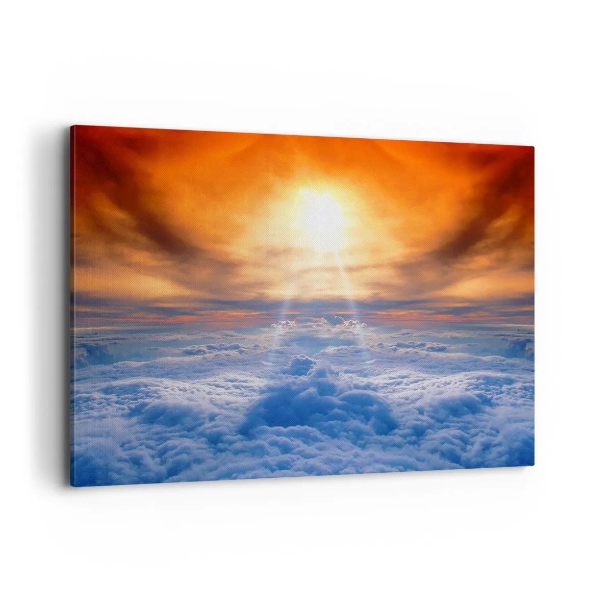 Impression sur toile - Image sur toile - Coucher de soleil au dessus des nuages, le ciel plein de couleurs dorées et de lumière. - 100x70cm - Paysage mystique - Décoration murale moderne pour le salon et la chambre ARTTOR