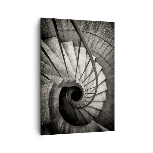 Impression sur toile - Image sur toile - Escalier en colimaçon noir et blanc de style moderne - 50x70cm - En haut des escaliers, en bas des escaliers - Décoration murale moderne pour le salon et la chambre ARTTOR