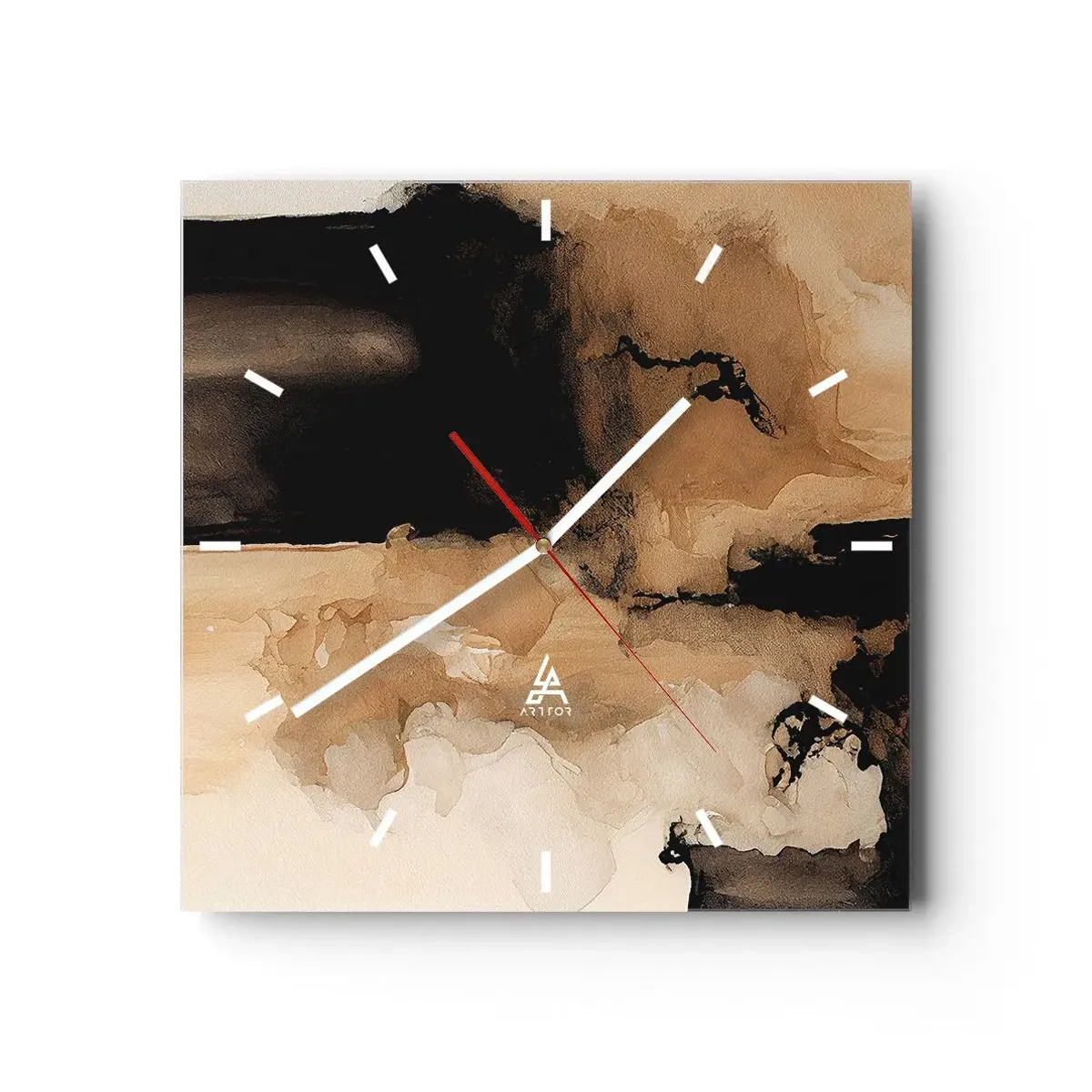Horloge murale - Pendule murale - Composition abstraite dans les tons de marron et de noir - 30x30cm - Une abstraction intrigante - Décoration murale moderne pour le salon et la chambre ARTTOR