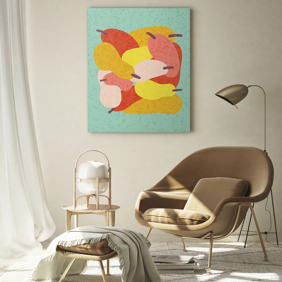 Impression sur verre - Image sur verre - Poires abstraites colorées sur fond vert - 70x100cm - Essayez le soleil d'été - Décoration murale moderne pour le salon et la chambre ARTTOR