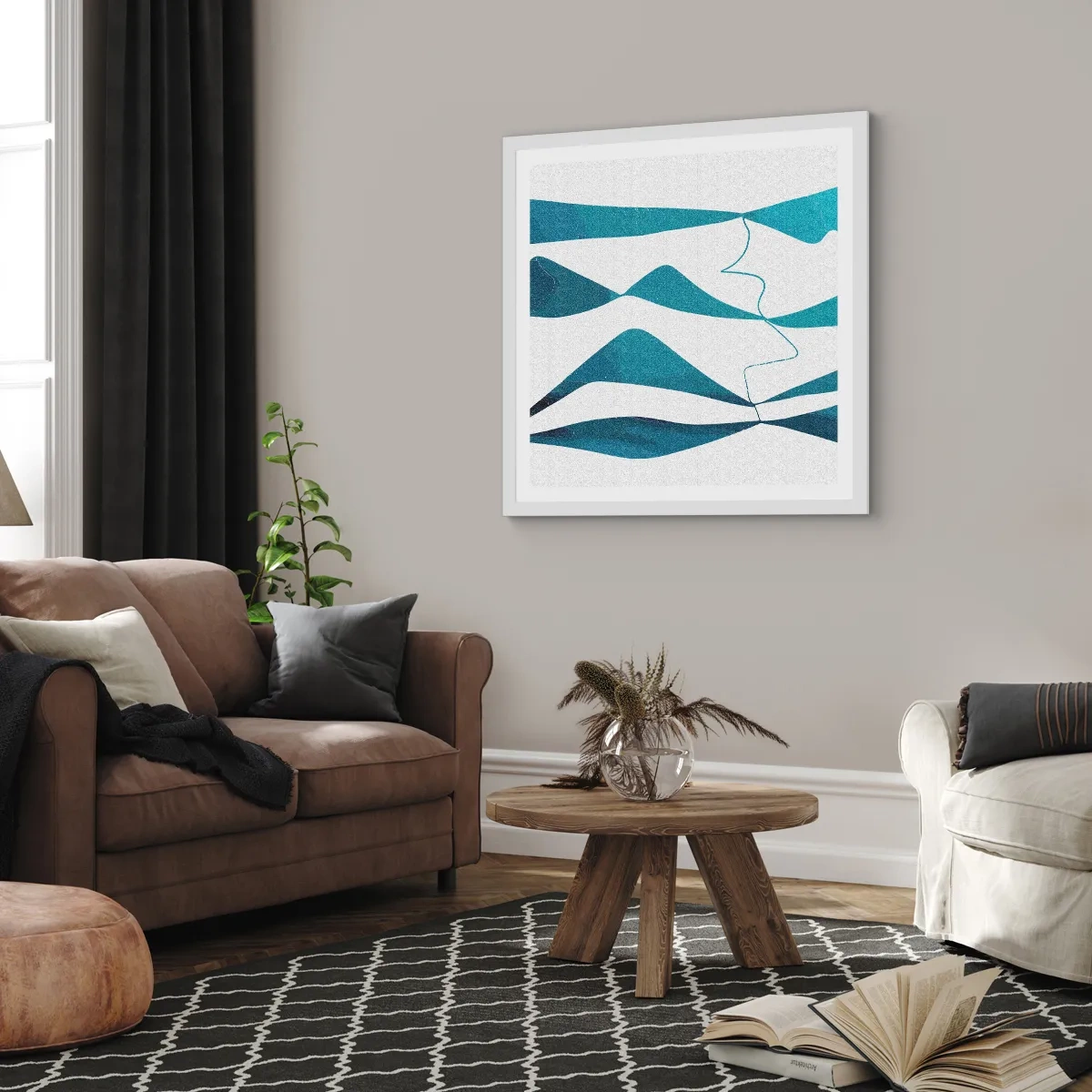 Affiche dans un cadre blanc - Poster - Abstraction : composé turquoise - 60x60 cm