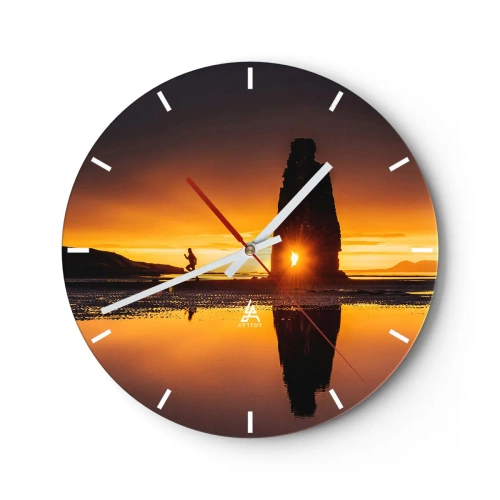 Horloge murale - Pendule murale - Coucher de soleil sur une formation rocheuse sur la plage - 30x30cm - Juste vous et la nature - Décoration murale moderne pour le salon, la cuisine et la chambre ARTTOR