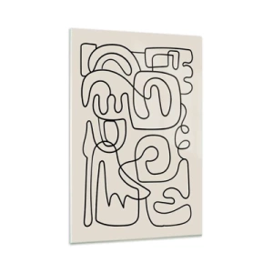 Impression sur verre - Image sur verre - Motif d'art linéaire abstrait en noir sur fond clair - 80x120cm - Suivez les indices - Décoration murale moderne pour le salon et la chambre ARTTOR