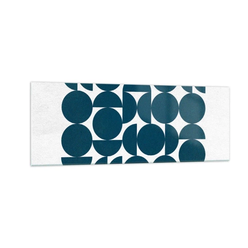 Impression sur verre - Image sur verre - Formes géométriques dans des tons bleu marine sur fond blanc - 140x50cm - Cercles et demi-cercles - Décoration murale moderne pour le salon et la chambre ARTTOR