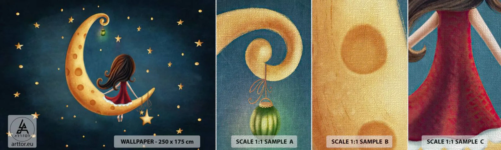 Échantillon de Papier Peint Premium Canvas - Il était une fois... - Pour les enfants, Fille, Lune - 100x30 cm
