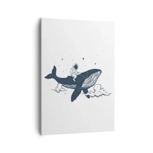 Impression sur toile - Image sur toile - Astronaute sur une baleine flottant dans l'espace - 50x70cm - Aventure spatiale - Décoration murale moderne pour le salon et la chambre ARTTOR