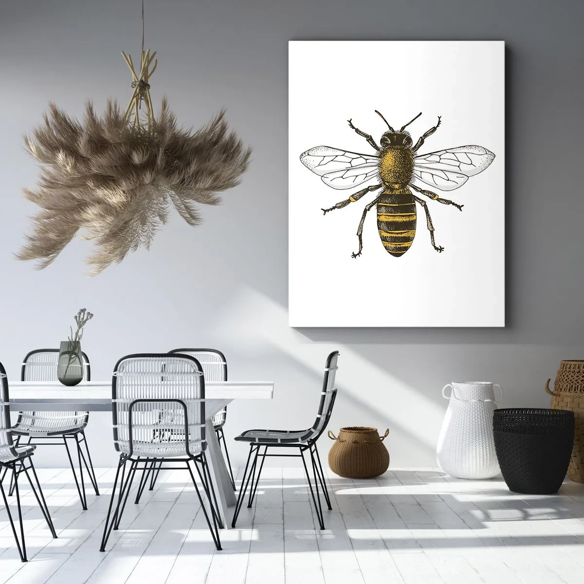 Impression sur toile - Image sur toile - Illustration détaillée d'une abeille sur fond blanc - 70x100cm - Belle et bonne - Décoration murale moderne pour le salon et la chambre ARTTOR