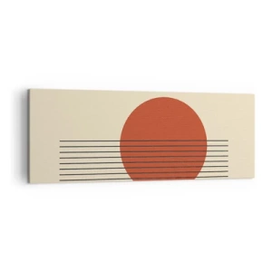 Impression sur toile - Image sur toile - Cercle rouge abstrait avec des lignes sur fond beige. - 140x50cm - Aux alentours et plus loin - Décoration murale moderne pour le salon et la chambre ARTTOR