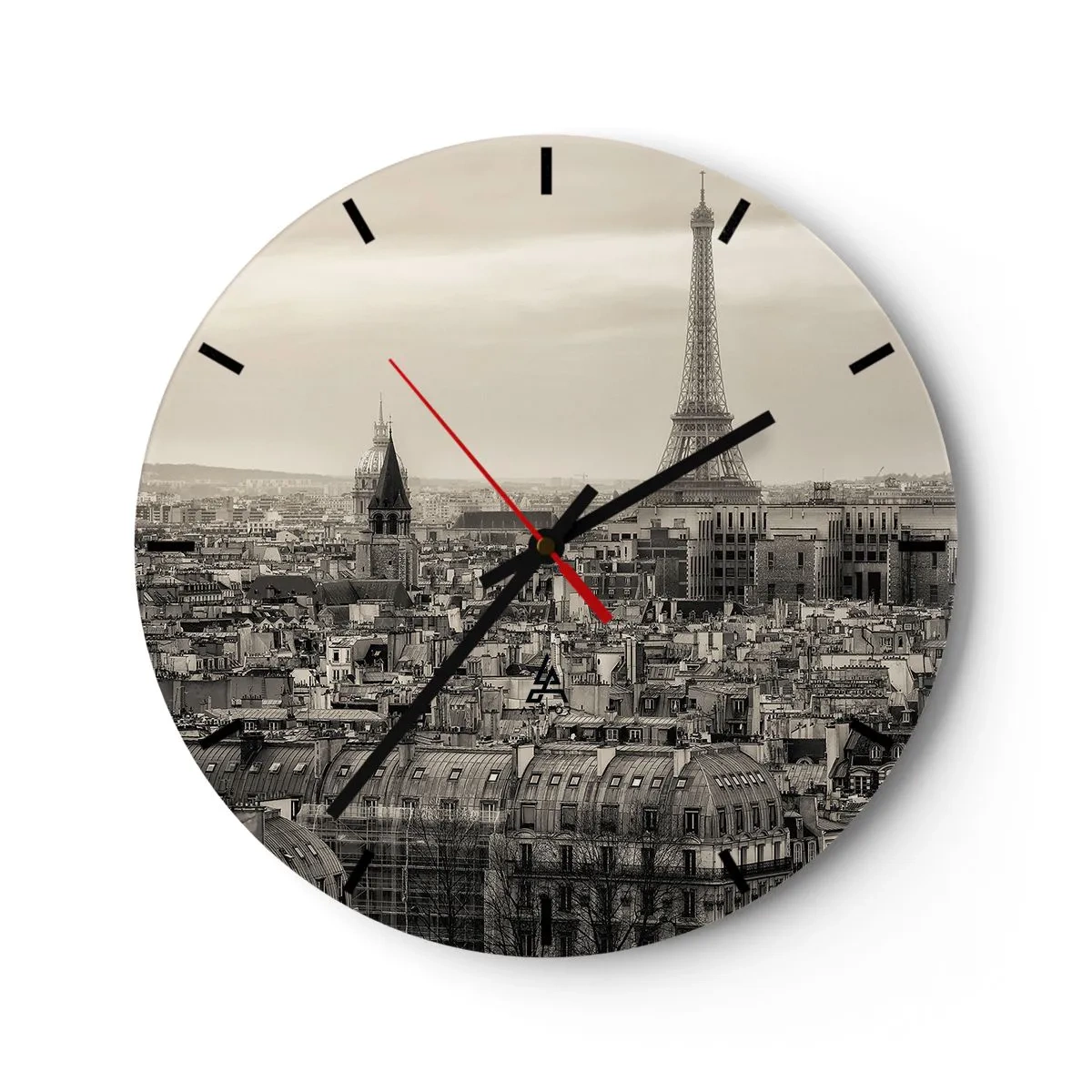 Horloge murale - Pendule murale - Vue panoramique de Paris avec la Tour Eiffel - 30x30cm - Sur les toits de Paris - Décoration murale moderne pour le salon, la cuisine et la chambre ARTTOR
